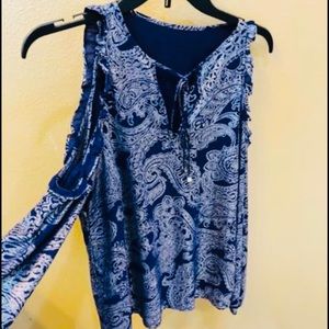 Michael Kors 3/4 sleeves blouse cold shoulder size L.purple/ silver